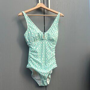 Shade & Shore Blue One Piece Swimsuit with Ruched V-Neck M size 8-10